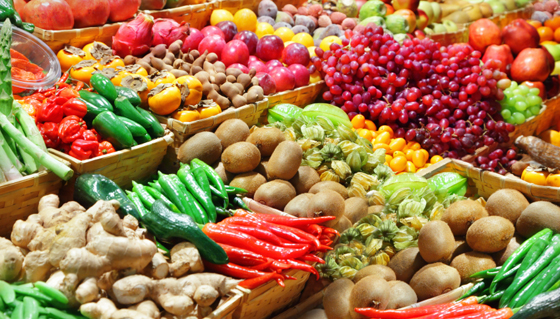 Fruits and Vegetables in a Market