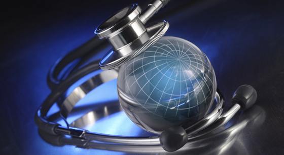 Global Health: globe with stethoscope