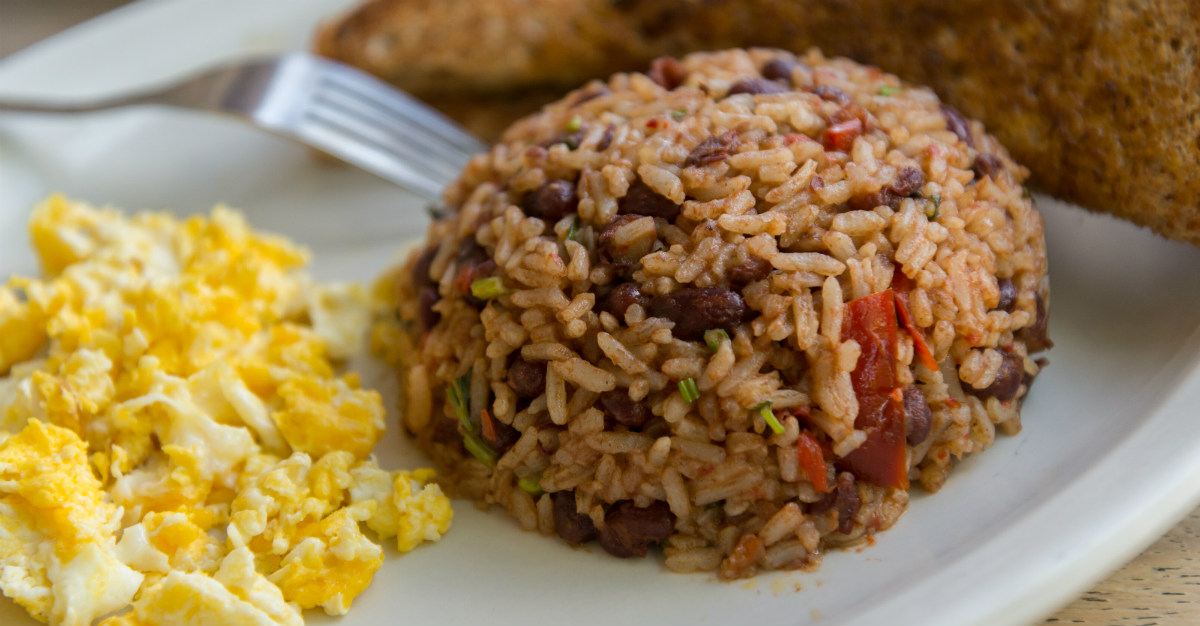 The beans-and-rice dish gets the Spanish name from its colorful appearance.