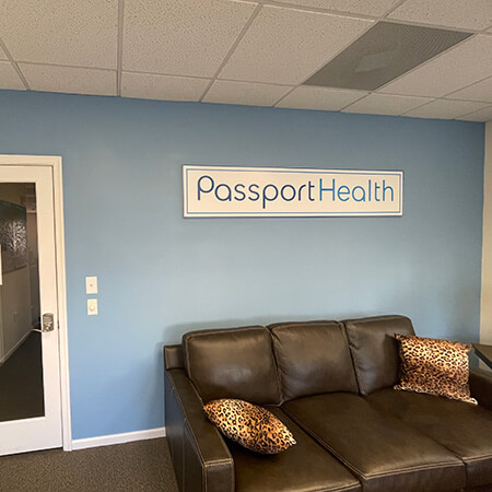 Passport Health Warrington Travel Clinic offers a relaxing lobby for before your travel consultation.
