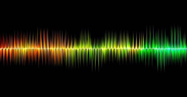 Colorful audio waveform visualization in red, yellow, and green